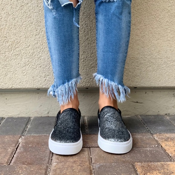 NIB Metallic Faux Pony Hair Fur Slip On Sneakers - Picture 7 of 8